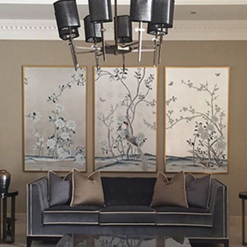 Восточный обои - CHINESE GARDEN WITH PHEASANTS - Misha wallcoverings - из шелка / в цветочек / природный мотив