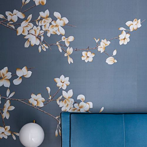 Восточный обои - WHITE MAGNOLIA - Misha wallcoverings - из шелка / в цветочек / имитация обоев