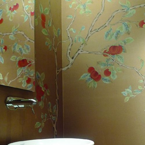 Восточный обои - RED KAKI - Misha wallcoverings - из шелка / в цветочек / с китайскими мотивами