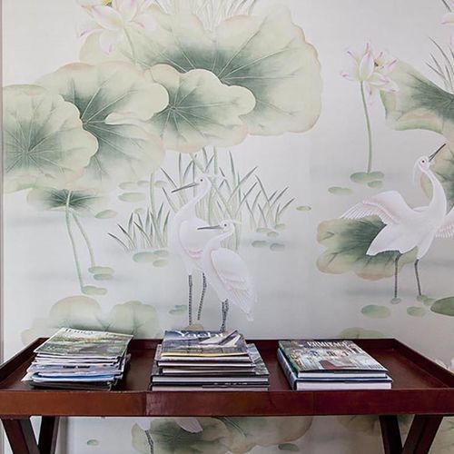 Восточный обои - HERONS POND - Misha wallcoverings - из шелка / с рисунком животных / с китайскими мотивами