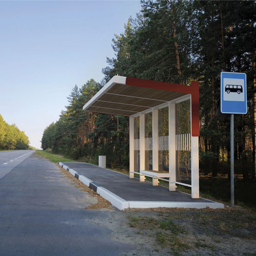 Крытая автобусная остановка из дерева - ATLAS - METALCO - из стекла / из окрашенной стали / со скамейкой