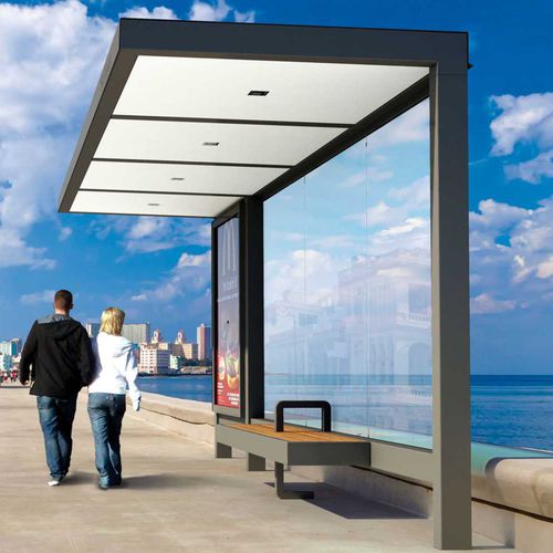 Крытая автобусная остановка из гальванизированной стали - HUT - METALCO - из экструдированного алюминия / из стекла / из стального листа