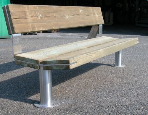 Современная общественная скамейка - HARMATTAN - FRANCE INOX INDUSTRIE - из дерева / из металла / со спинкой