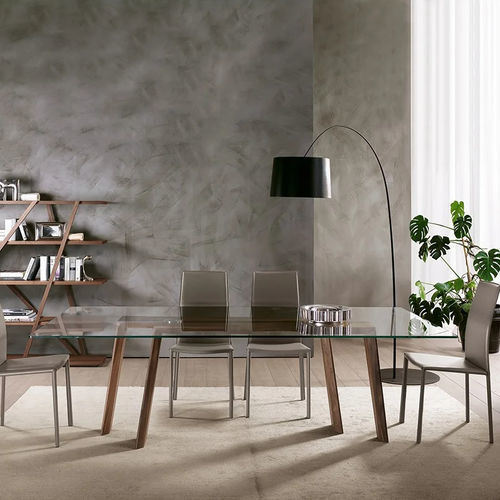 Современный обеденный стол - TEN FOR TEN - Pacini & Cappellini - из закаленного стекла / с основанием из ореха / с основанием из ясеня