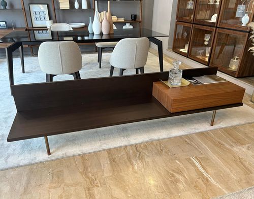 Современная подставка под телевизор на ножке - PLANK - Pacini & Cappellini - с выдвижными ящиками / Сделано в Италии / из орехового дерева
