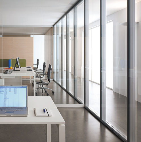 Фиксированная перегородка - WALLTECH  - ESTEL - стеклянная / из алюминия / для профессионального использования