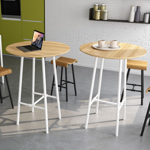 Современный высокий стол для еды стоя - PLOMBIER H105 - ESTEL - из цельной древесины / из металла / круглый