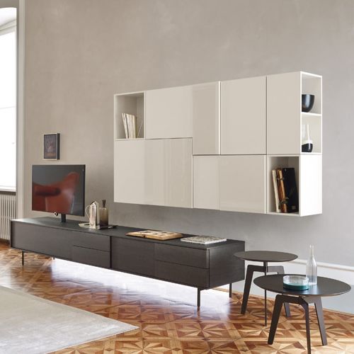 Современный настенный комплект для ТВ - LAMPO L6C12 - SANGIACOMO - из дуба / из фанерованной древесины / из блестящей лакированной древесины