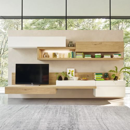 Современный настенный комплект для ТВ - LAMPO PIANALI L6C16 - SANGIACOMO - из дуба / из матовой лакированной древесины / модульный