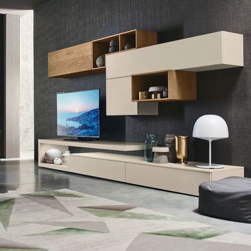 Современный настенный комплект для ТВ - LAMPO PIANALI L6C21 - SANGIACOMO - из дуба / из фанерованной древесины / из матовой лакированной древесины