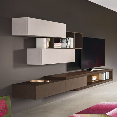 Современный настенный комплект для ТВ - LAMPO PIANALI L6C22 - SANGIACOMO - из лакированной древесины / из фанерованной древесины / из орехового дерева
