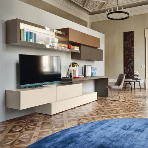 Современный настенный комплект для ТВ - LAMPO PIANALI L6C23 - SANGIACOMO - из блестящей лакированной древесины / из лакированного металла / модульный