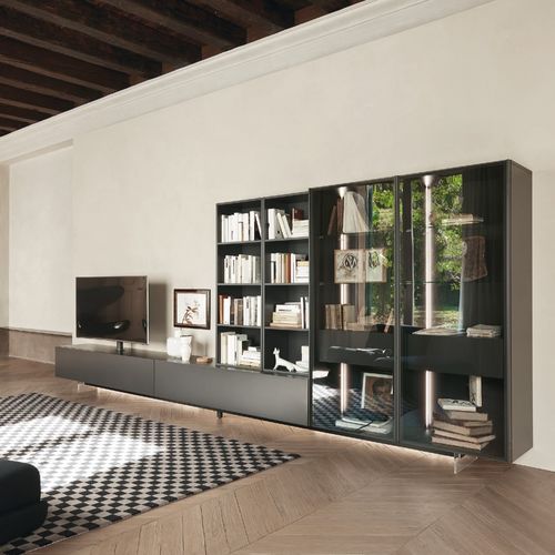 Современный настенный комплект для ТВ - LAMPO SCRIGNO L6C32 - SANGIACOMO - из стекла / из лакированного алюминия / модульный