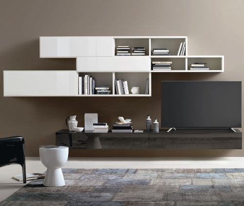 Современная стенка для гостиной - MODO M6C79 - SANGIACOMO - из лакированного стекла / из матовой лакированной древесины / из блестящей лакированной древесины