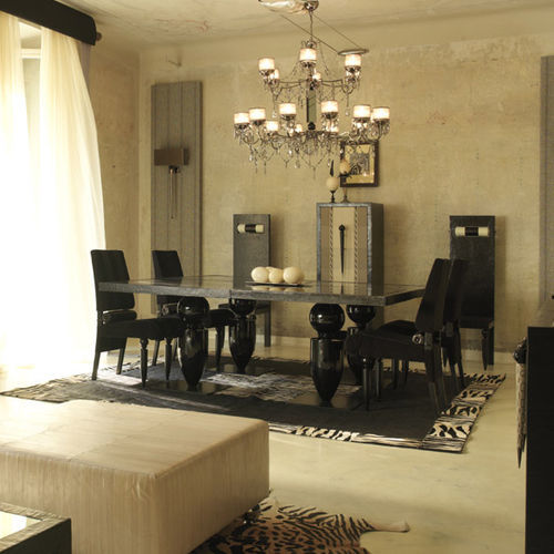 Современный обеденный стол - QUADRO BIG - Scandal Home Couture - из стекла / с основанием из древесины / прямоугольный