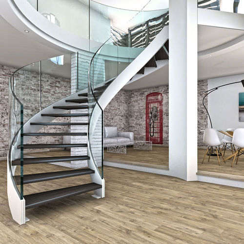 Спиральная лестница - NAUTILUS T-E-GLASS - ITALIAN FASHION STAIRS - с деревянными ступеньками / конструкция из нержавеющей стали / для бытового использования