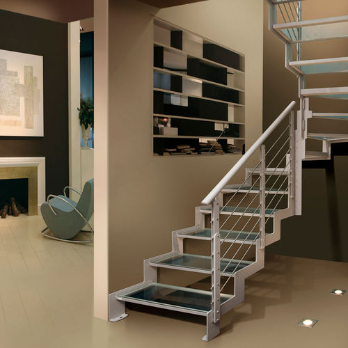 Лестница с поворотом на 180° - LOGICA ECF - ITALIAN FASHION STAIRS - со стеклянными ступеньками / стальная конструкция / для бытового использования
