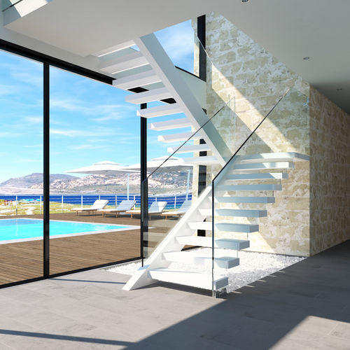 Прямая лестница - LERICI SM SBALZO B-E-GLASS - ITALIAN FASHION STAIRS - с поворотом на 90° / с поворотом на 180° / с деревянными ступеньками