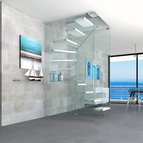 Лестница с поворотом на 180° - MINI GLAM WOOD E-GLASS - ITALIAN FASHION STAIRS - с деревянными ступеньками / стеклянная конструкция / для бытового использования