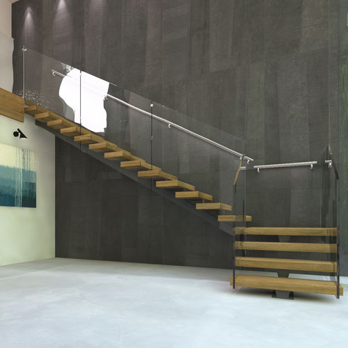 Прямая лестница - CAMOGLI B-E-GLASS - ITALIAN FASHION STAIRS - с поворотом на 180° / с деревянными ступеньками / из металла