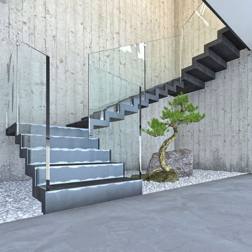 Прямая лестница - LOGICA FULL METAL T-E-GLASS - ITALIAN FASHION STAIRS - с поворотом на 90° / с поворотом на 180° / с металлическими ступеньками