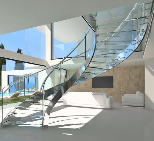 Винтовая лестница - NAUTILUS GLASS T-E-GLASS - ITALIAN FASHION STAIRS - со стеклянными ступеньками / конструкция из нержавеющей стали / для бытового использования