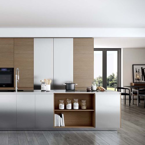 Кухня индустриальный стиль - MÉTRICA INOX - MOBALCO - из фанерованной древесины / из нержавеющей стали / островного типа