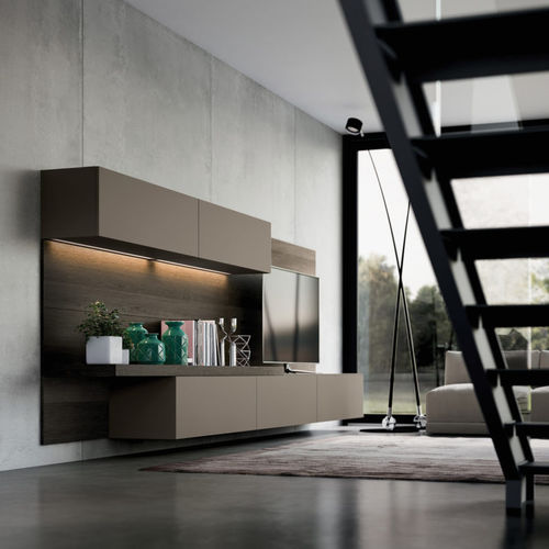 Современный настенный комплект для ТВ - YOTA : COMPOSIZION 01 - ARMONY CUCINE - из лакированной древесины