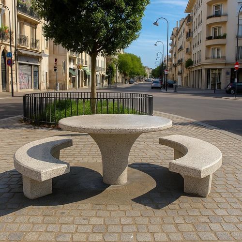 Современный стол для пикника - Table pique nique moderne - FRANCIOLI - низкоуглеродный бетон / низкоуглеродный бетон / круглый