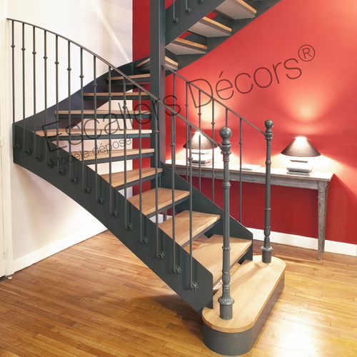 Лестница с поворотом на 180° - BISTROT DT78 ESCA'DROIT® - ESCALIERS DECORS - с деревянными ступеньками / стальная конструкция / для бытового использования