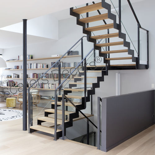 Лестница с поворотом на 180° - LUDWIG DT127 ESCA'DROIT® - ESCALIERS DECORS - с деревянными ступеньками / стальная конструкция / для бытового использования