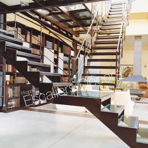 Прямая лестница - LOFT DT47  - ESCALIERS DECORS - с поворотом на 90° / со стеклянными ступеньками / стальная конструкция