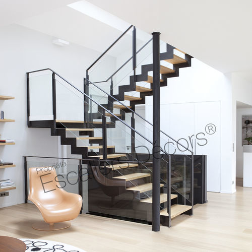 Ограждение из стали - DT127  - ESCALIERS DECORS - со стеклянными панелями / для интерьера / для лестниц