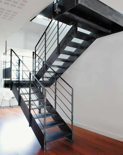 Лестница с поворотом на 180° - LOFT DT37 ESCA'DROIT®  - ESCALIERS DECORS - со ступенями из рельефного металлического листа / стальная конструкция / для интерьера