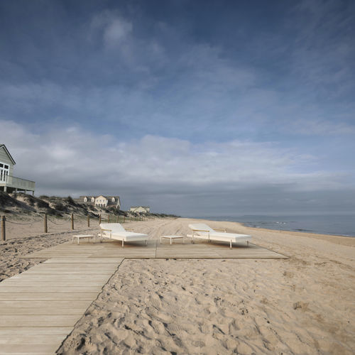 Современный садовый шезлонг - Hamptons  - VONDOM - из ткани / из тикового дерева / из алюминия