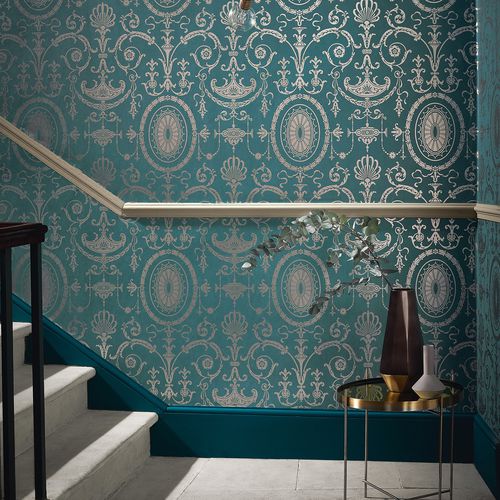 Классический обои - PALL MALL  - The Little Greene - с рисунком / металлизированный эффект / серый