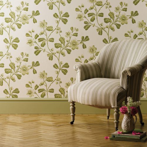 Классический обои - BROADWICK ST - The Little Greene - с цветочным мотивом / имитация ткани / серый