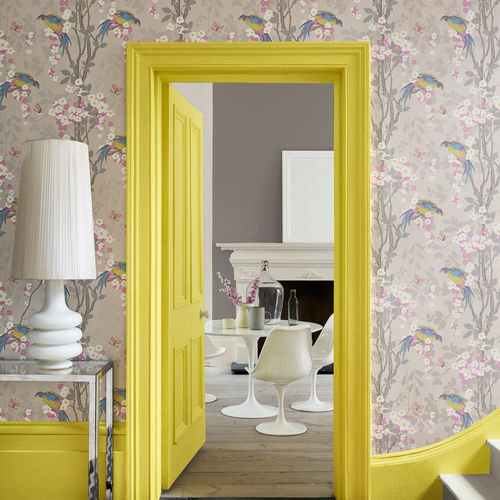 Современный обои - LORIINI - The Little Greene - в цветочек / с рисунком животных / имитация ткани