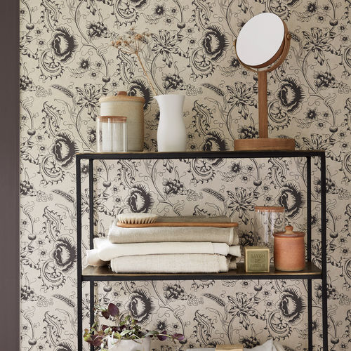 Современный обои - WOODBLOCK MONO - The Little Greene - в цветочек / монохромный / под дерево