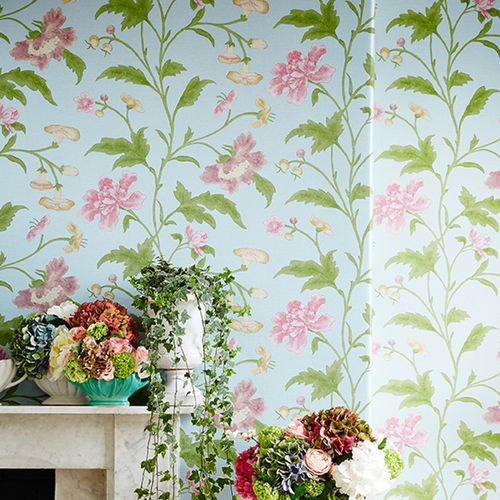 Классический обои - CHINA ROSE  - The Little Greene - в цветочек / металлизированный эффект / серый
