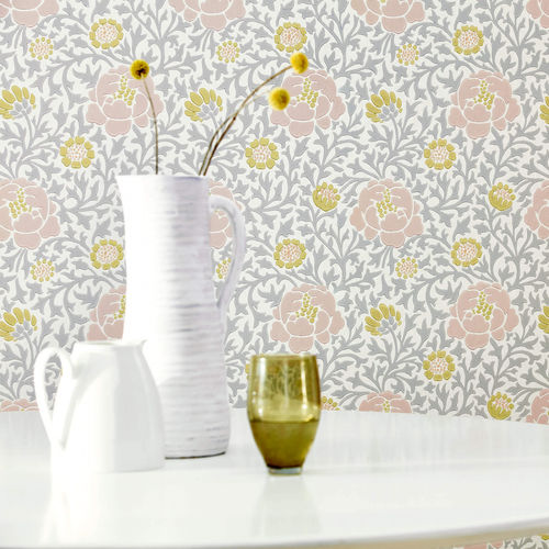 Классический обои - LANSDOWNE WALK - The Little Greene - в цветочек / металлизированный эффект / синий