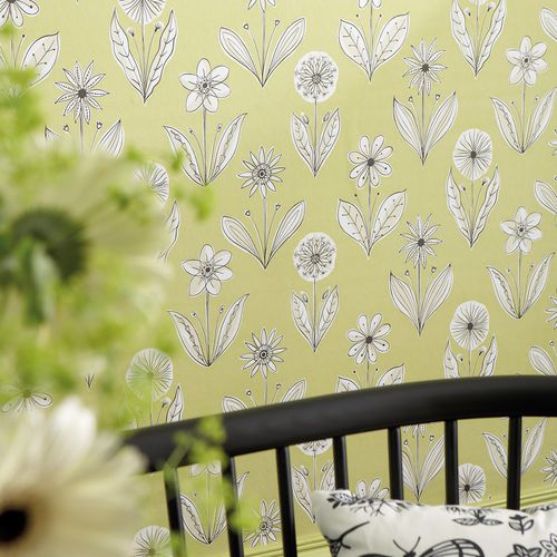 Классический обои - FLORETTE - The Little Greene - в цветочек / имитация обоев / желтый