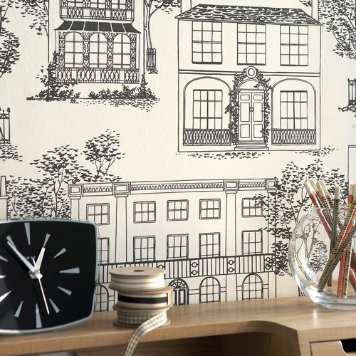 Классический обои - HAMPSTEAD - The Little Greene - сцены из жизни / имитация обоев / серый