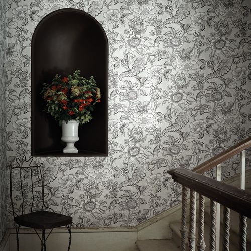 Классический обои - SACKVILLE STREET - The Little Greene - в цветочек / имитация ткани / синий