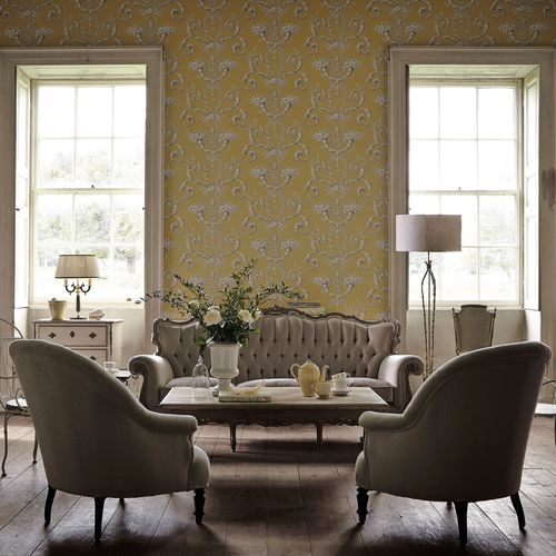Классический обои - VERSAILLES - The Little Greene - в цветочек / металлизированный эффект / серый
