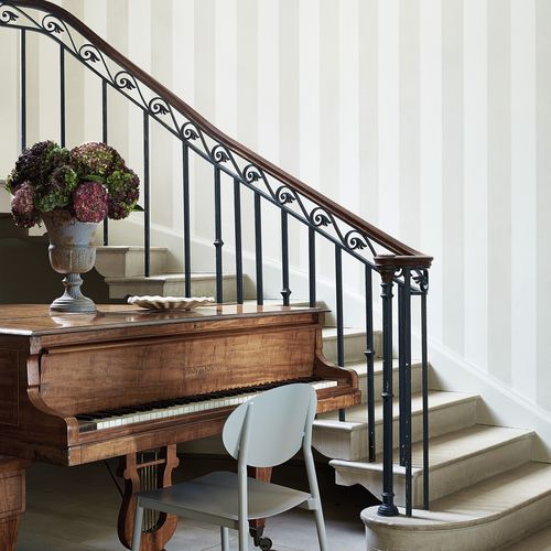 Классический обои - BROAD - The Little Greene - в полоску / имитация дерева / серый