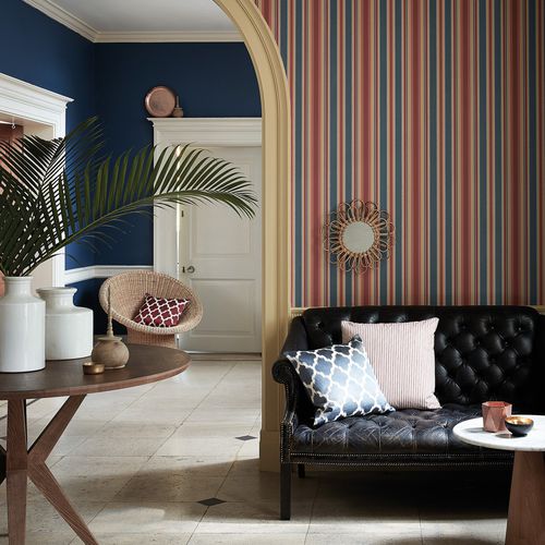 Обои уникальный дизайн - COLONIAL - The Little Greene - в полоску / имитация ткани / синий