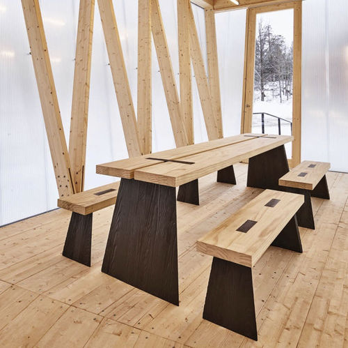Современный комплект стол-лавки - LOGGIA - KÄLLEMO - из дерева / из чугуна / для наружного применения