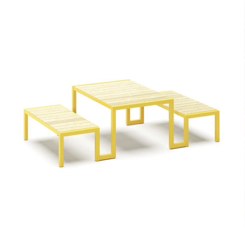 Современный комплект стол-лавки - Långbordet Junior  - NOLA INDUSTRIER - из дуба / из сосны / из нержавеющей стали
