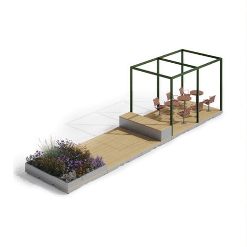 Модульный парклет - Parklet Modular Urban Spaces - NOLA INDUSTRIER - со встроенной кадкой для садовых растений
